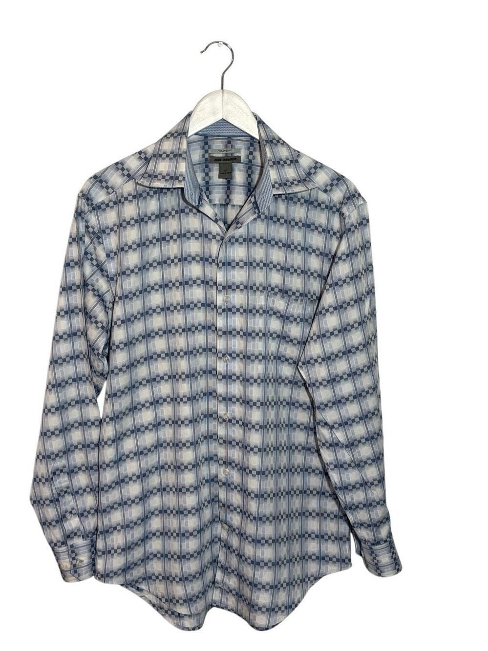 Johnston & Murphy blue and white checked Tailored Fit 100% cotton button down s